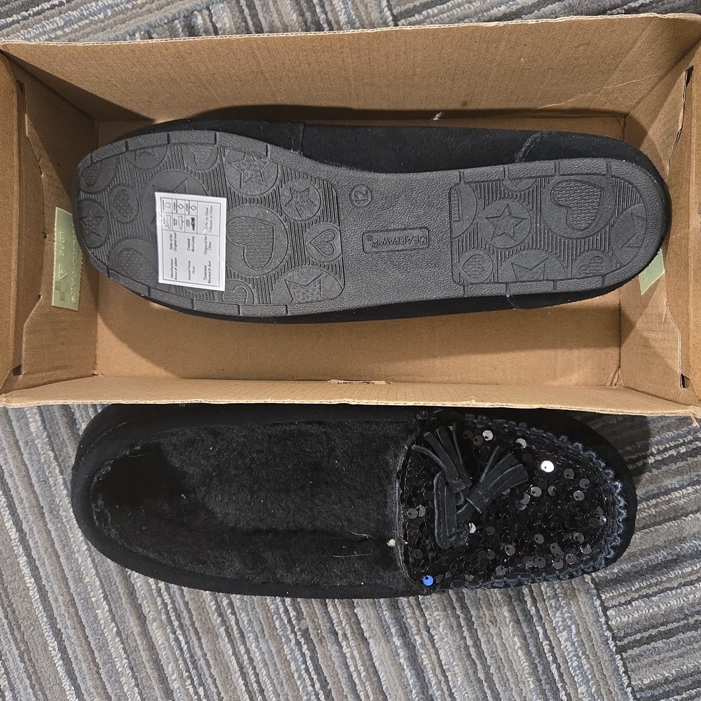 Beaepaw Black Sequin Sparkle Wool Blend Lined Loafers House Shoes